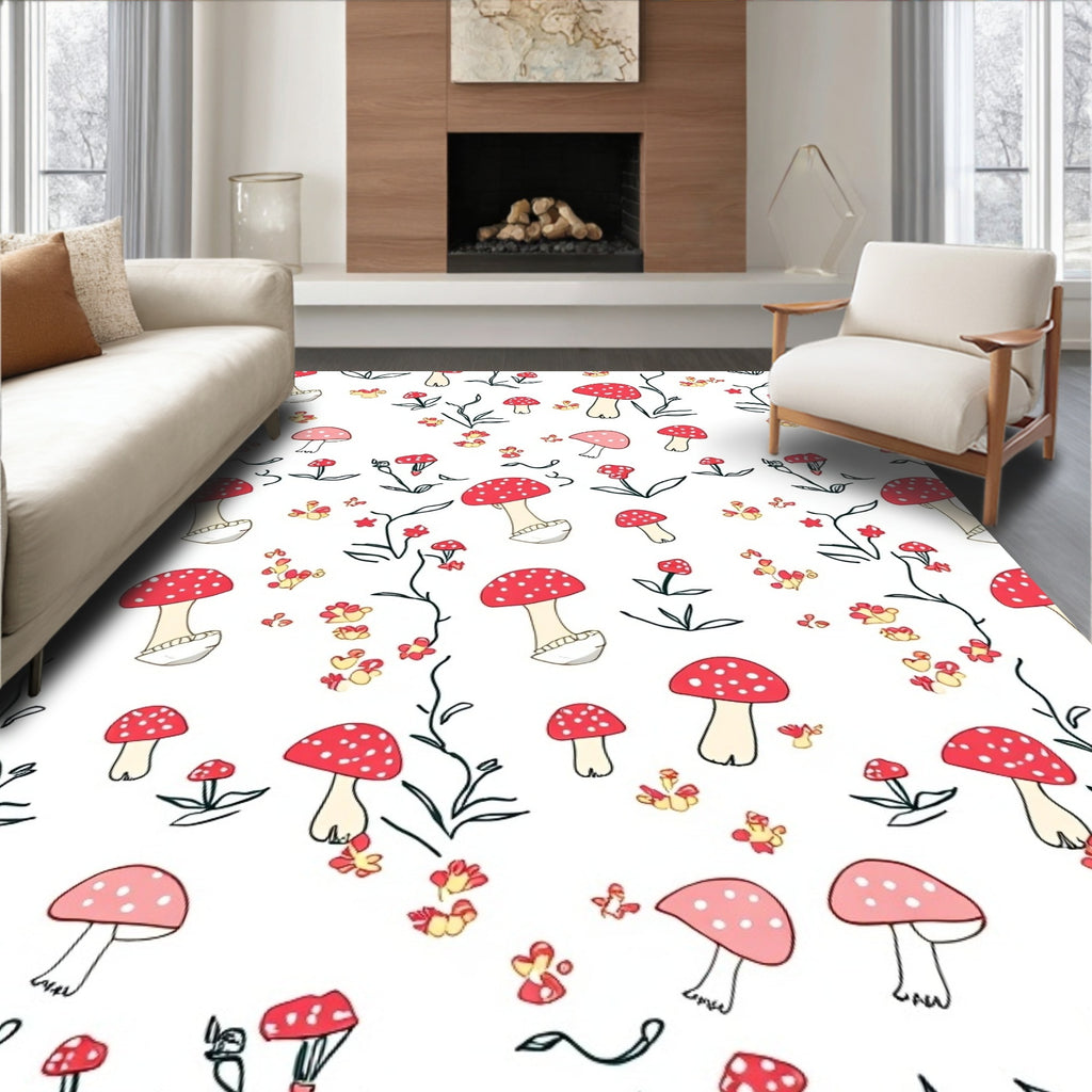 Whimsical Red Mushroom Garden Flora Rug