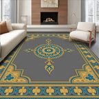 Golden Blue Floral Medallion Frame Rug