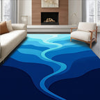 Deep Ocean Blue Layered Wave Rug