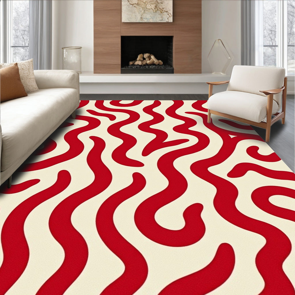 Bold Red Organic Swirl Rug