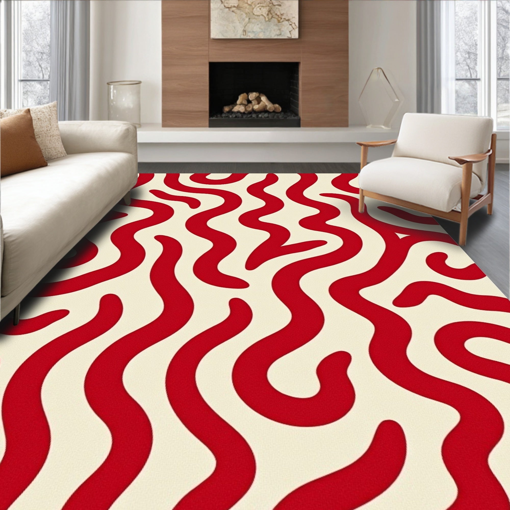 Bold Red Organic Swirl Rug