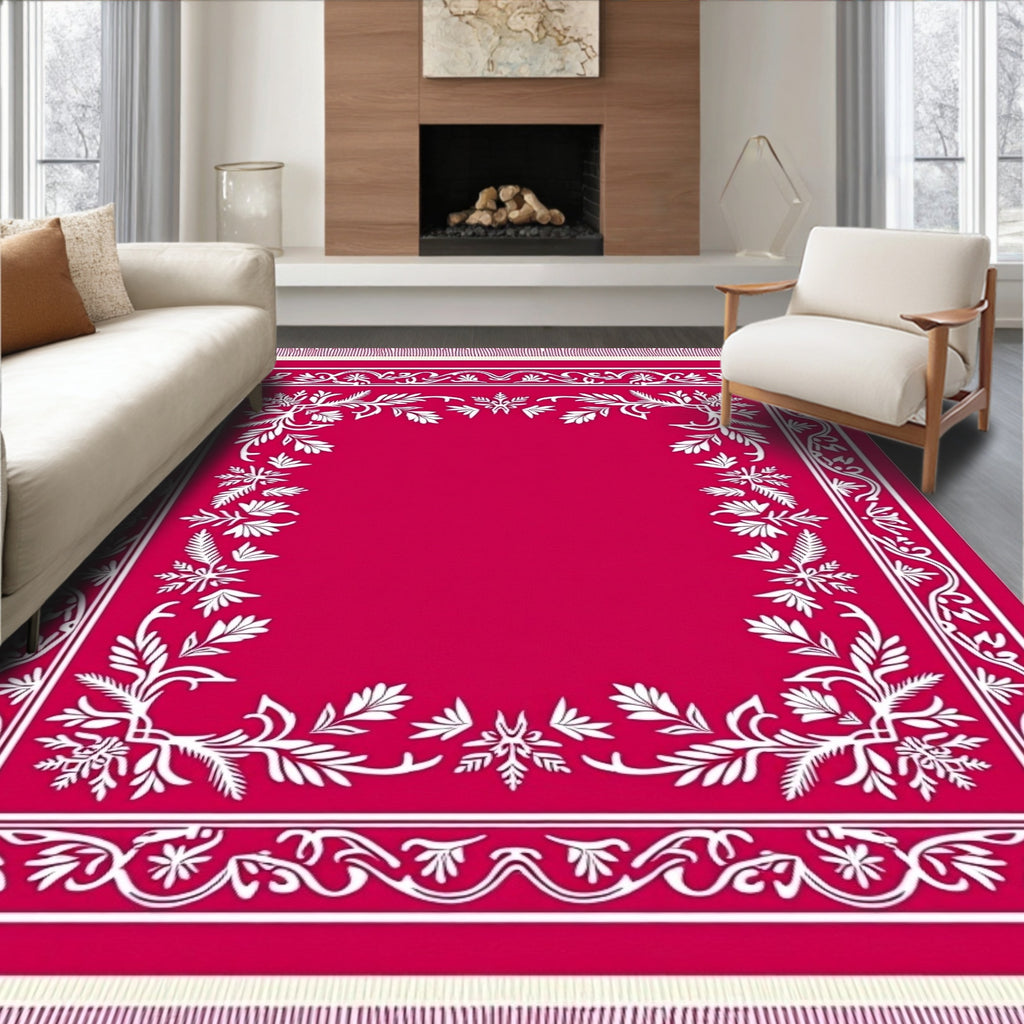 Vibrant Fuchsia Floral Border Rug