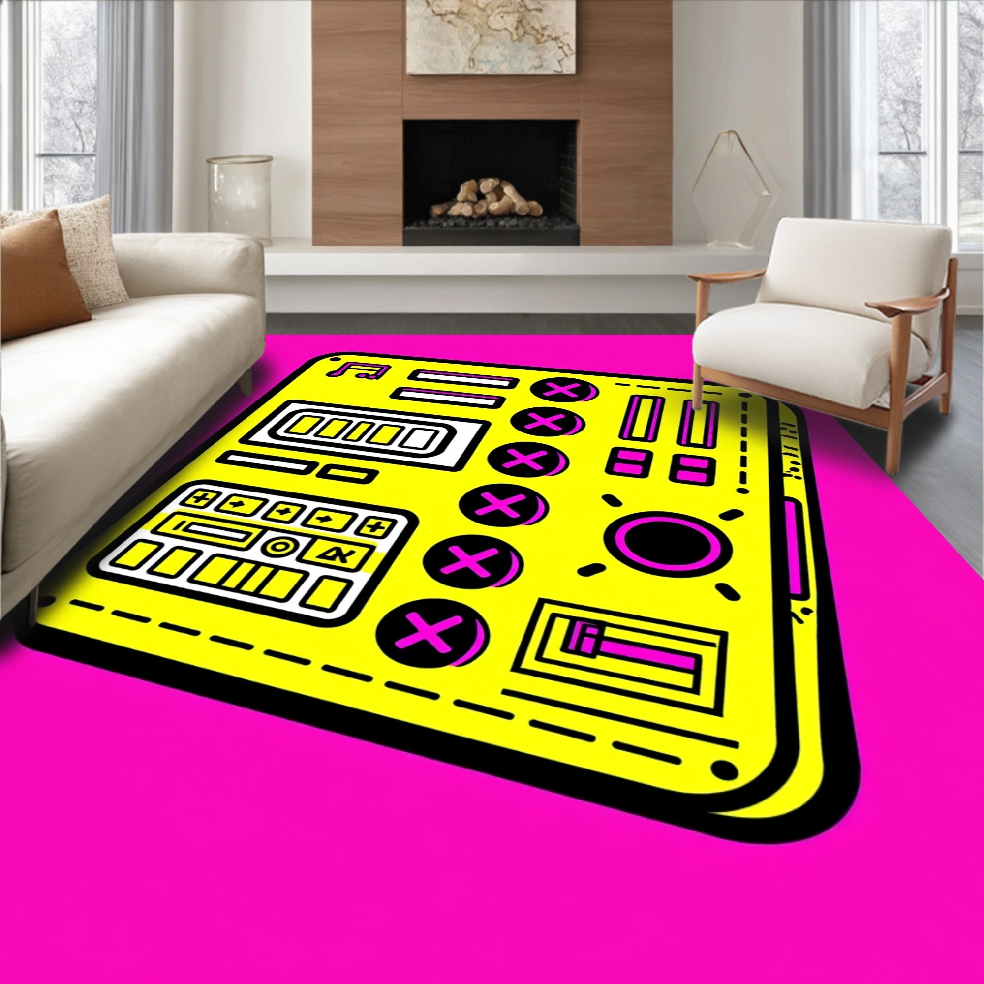 Bright Yellow Retro Music Creator Rug