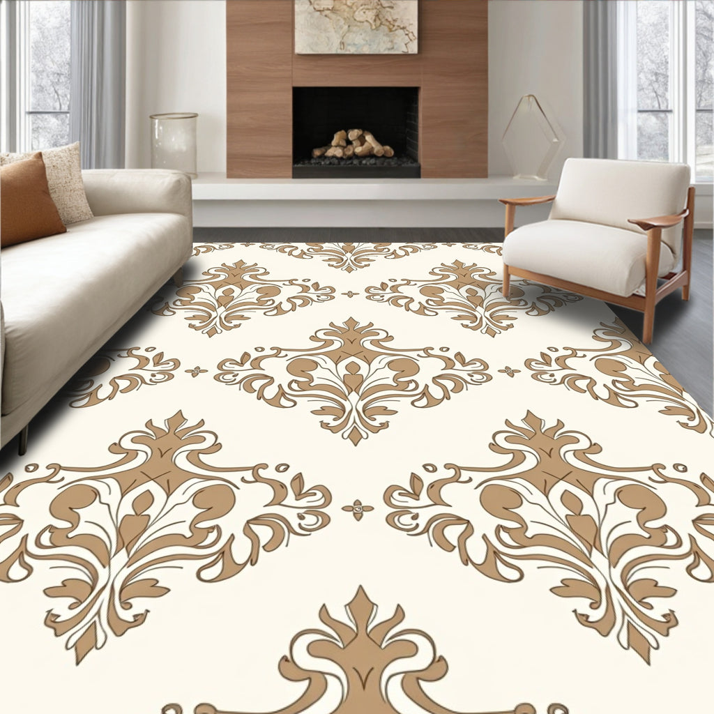 Gold Neutral Baroque Floral Medallion Rug