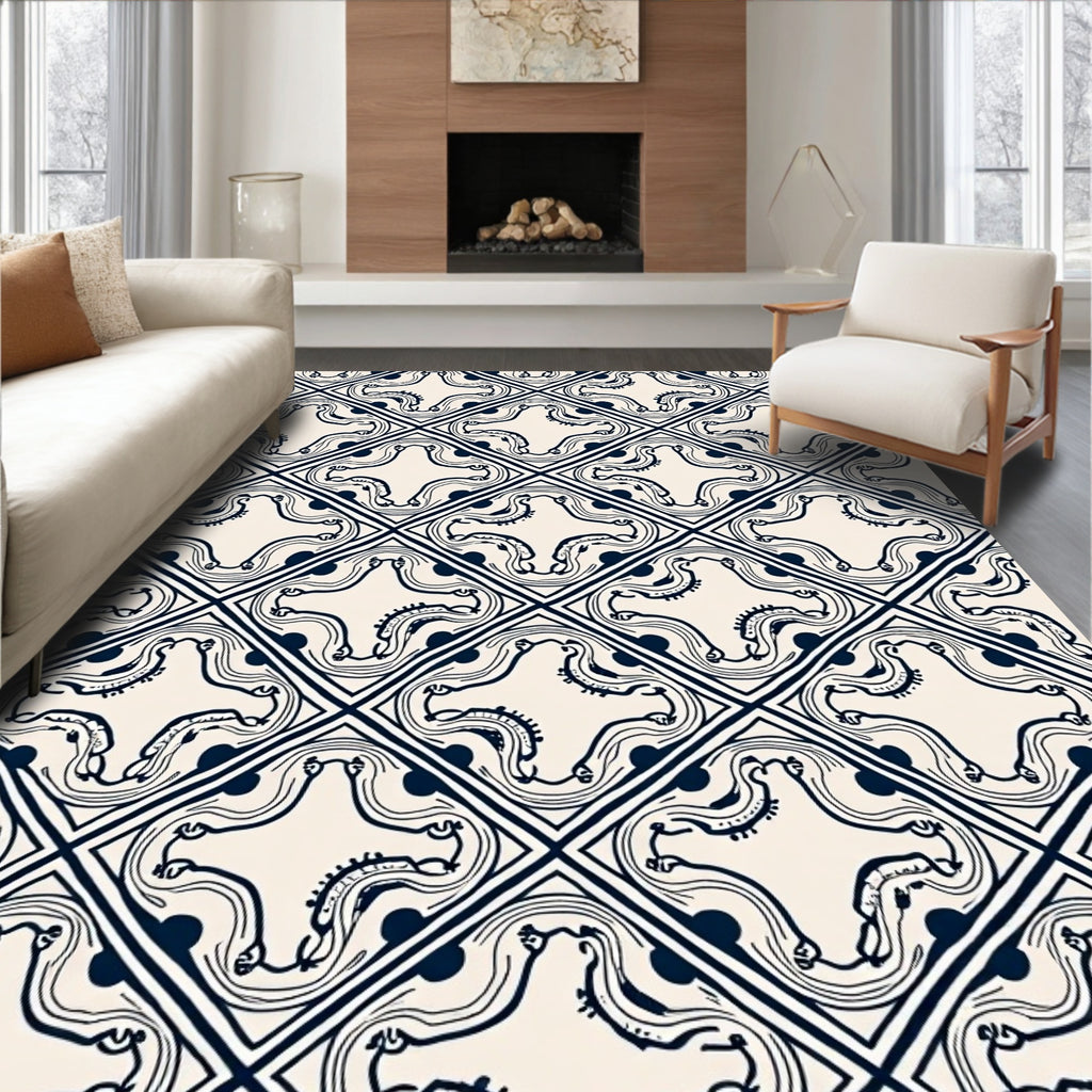 Indigo And Cream Diamond Scroll Rug