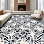 Indigo And Cream Diamond Scroll Rug