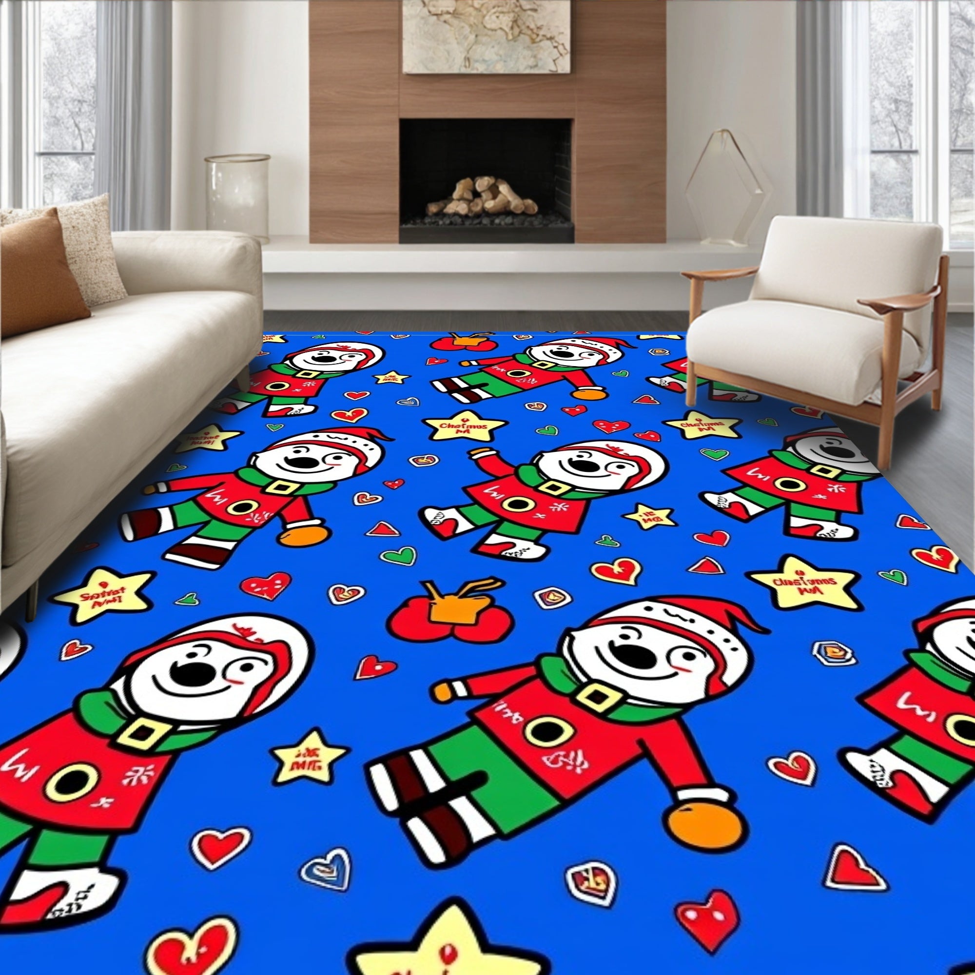 Whimsical Christmas Elf Star Hearts Rug