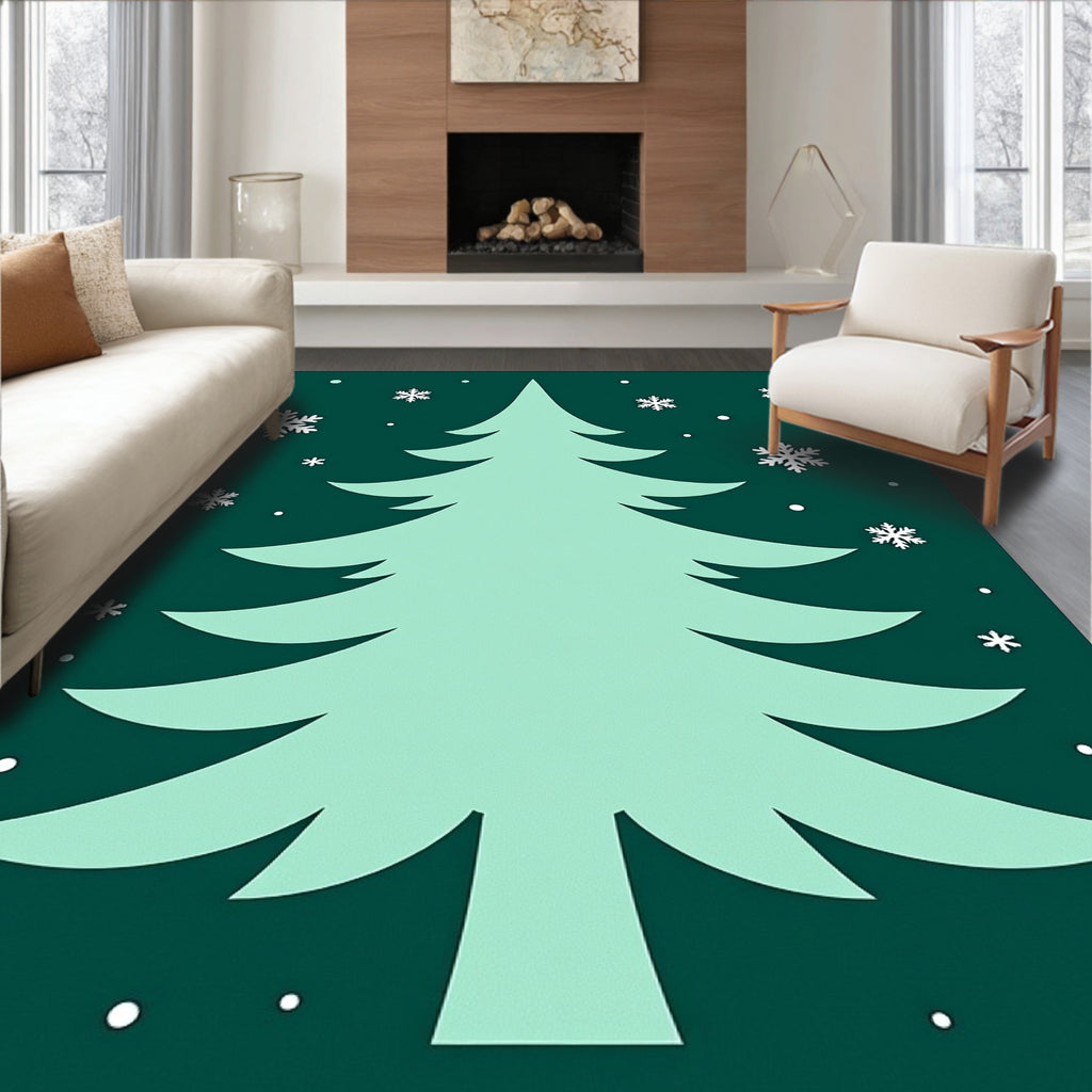 Festive Teal Snowfall Christmas Tree Rug