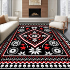 Bold Red White Black Folk Rug