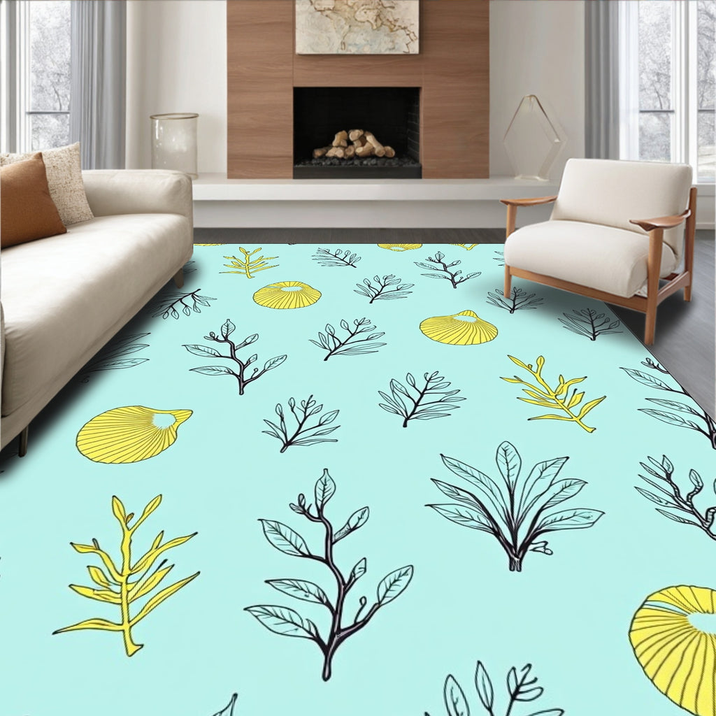Coastal Yellow Shell Aquatic Foliage Rug