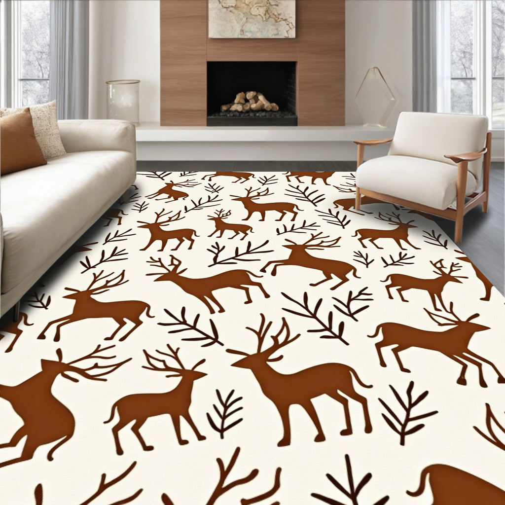 Brown Deer Woodland Forest Scene Rug