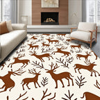 Brown Deer Woodland Forest Scene Rug