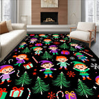 Whimsical Christmas Elves Candy Cane Trees Rug