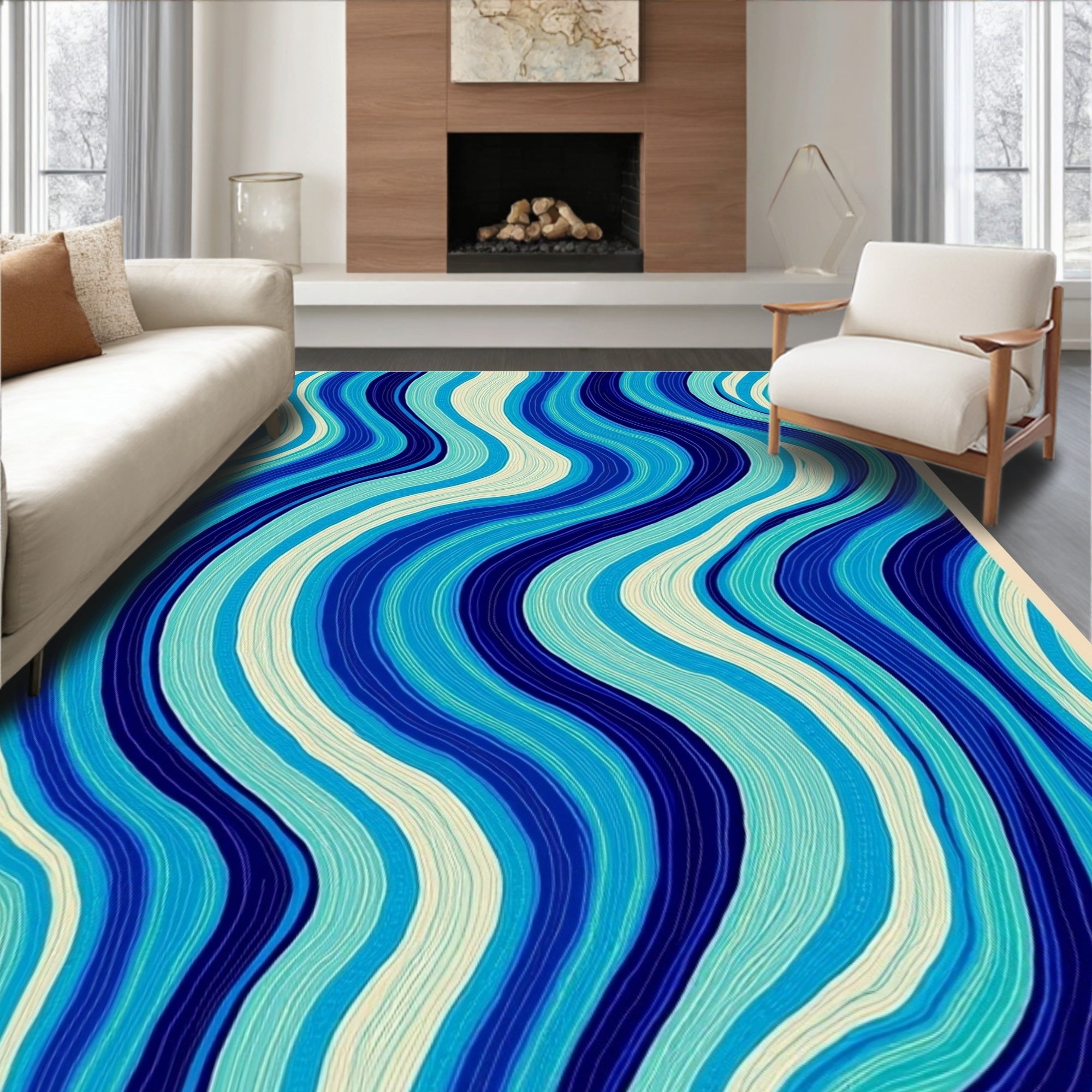 Ocean Blue Swirl Wave Rug
