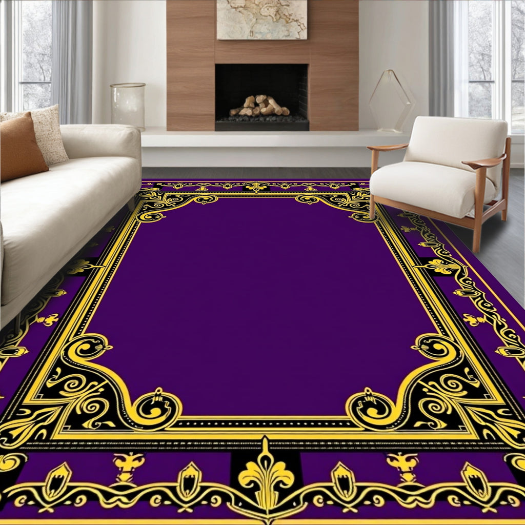 Regal Gold Purple Ornate Scroll Rug