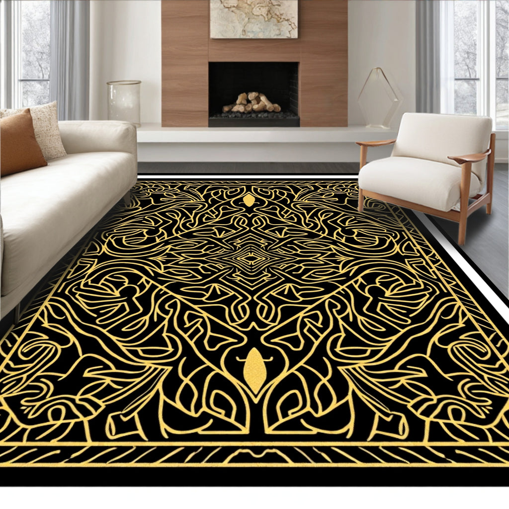 Ornate Gold and Black Mandala Rug