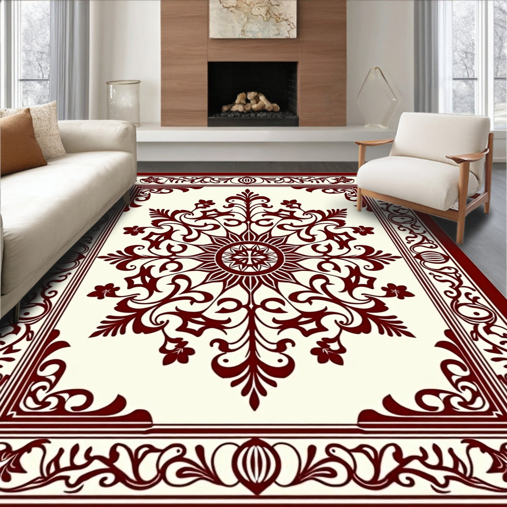 Dark Red Floral Medallion Border Rug