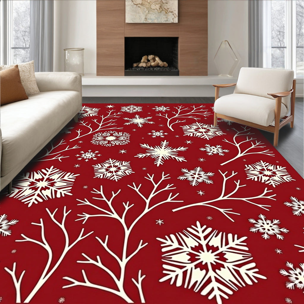 Crimson Snowflake Branch Arrangement Rug