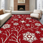 Crimson Snowflake Branch Arrangement Rug