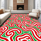 Red Green Swirl Abstract Organic Rug