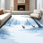 Winter Forest Snow Deer Landscape Rug