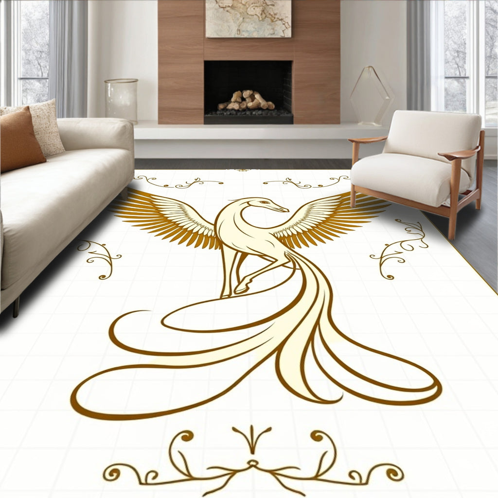 Golden Phoenix Swirling Tail Art Rug