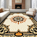 Ornate Black Gold Sunburst Medallion Rug