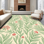 Whimsical Red Mushroom Green Leafy Vines Rug