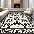 Classic Cream Black Filigree Bordered Rug