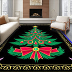Festive Emerald Christmas Tree Bow Rug