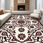 Deep Burgundy Floral Symmetry Rug