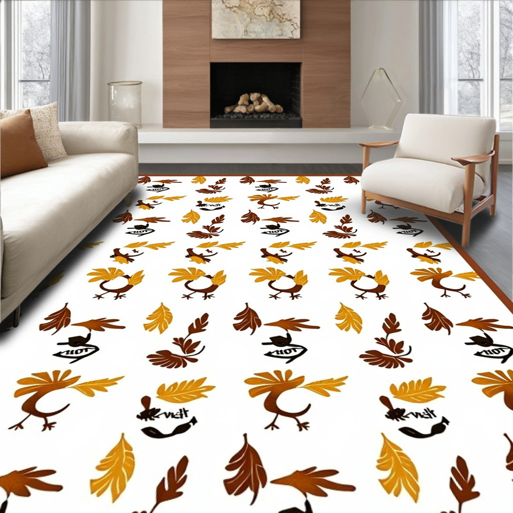 Whimsical Brown Bird Leaf Composition Rug