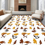 Whimsical Brown Bird Leaf Composition Rug