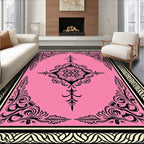 Pink Black Floral Medallion Border Rug
