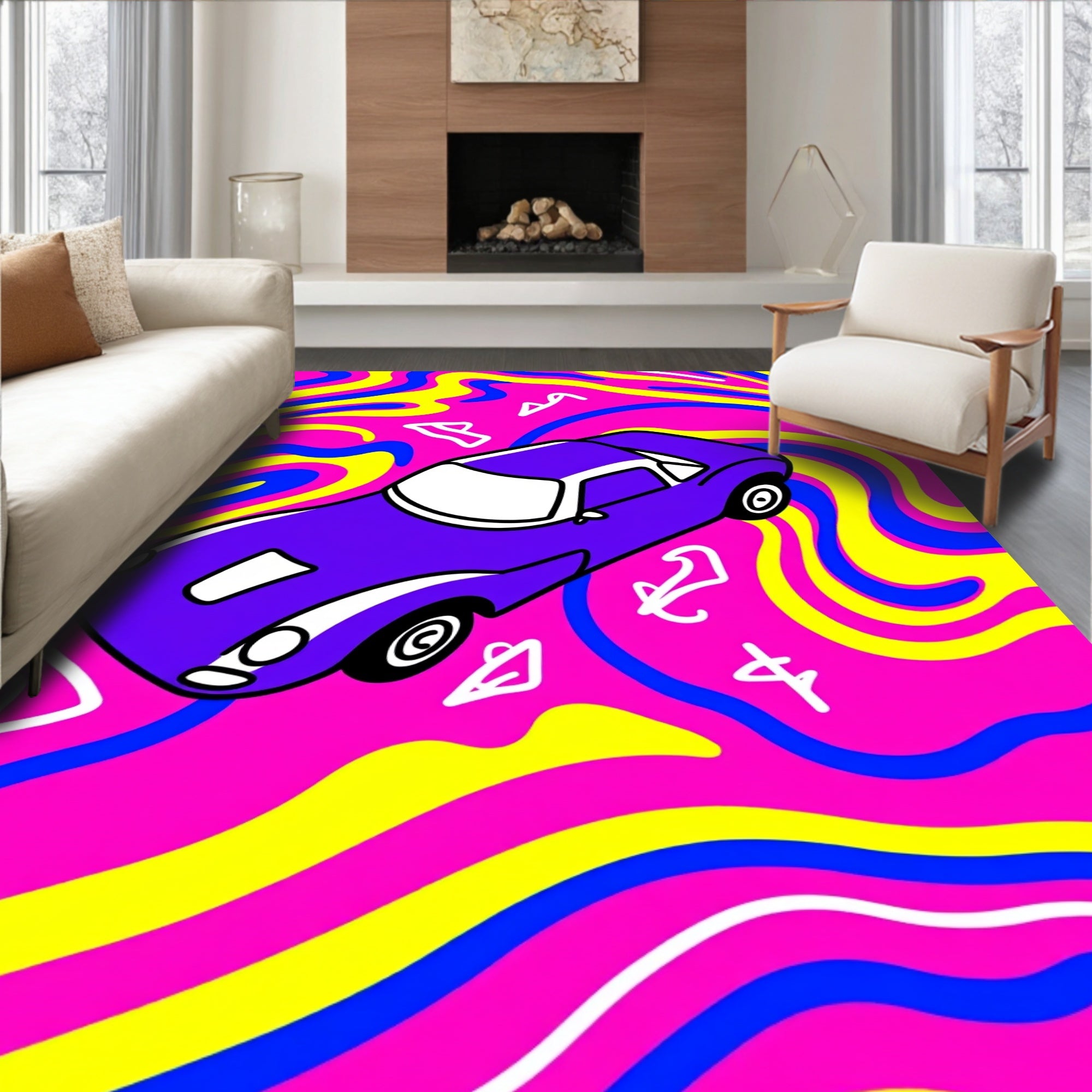 Vibrant Purple Car Swirl Background Rug