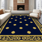 Naval Blue Golden Floral Border Rug