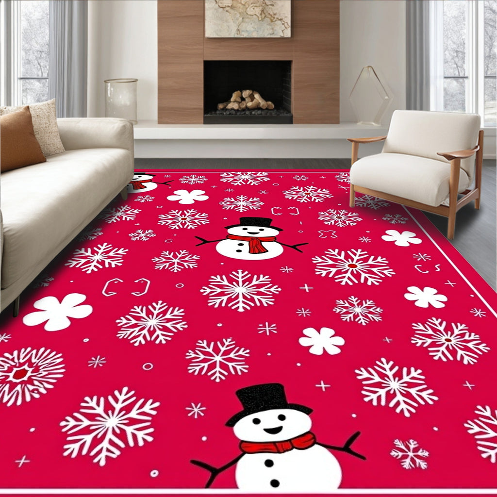 Red Snowman Snowflake Holiday Whimsy Rug