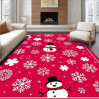 Red Snowman Snowflake Holiday Whimsy Rug