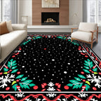 Black Snowflake Red Holly Border Rug