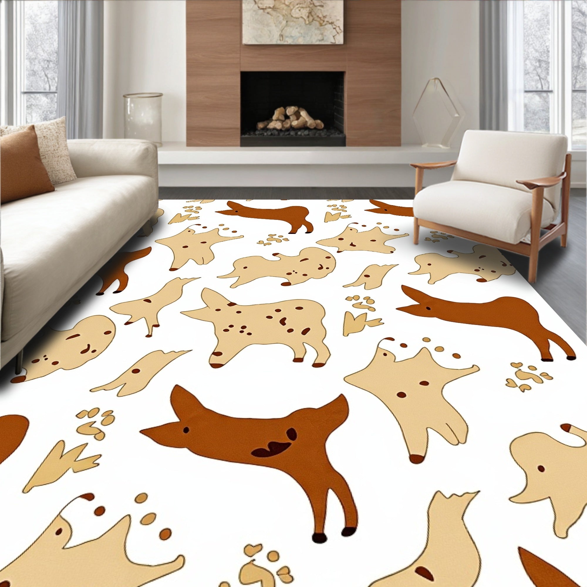 Brown Tan Puppy Paw Print Collage Rug