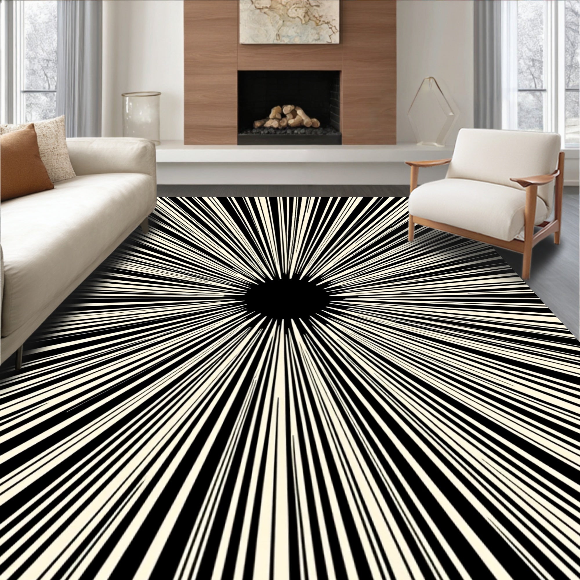 Bold Black Sunburst Radiance Rug