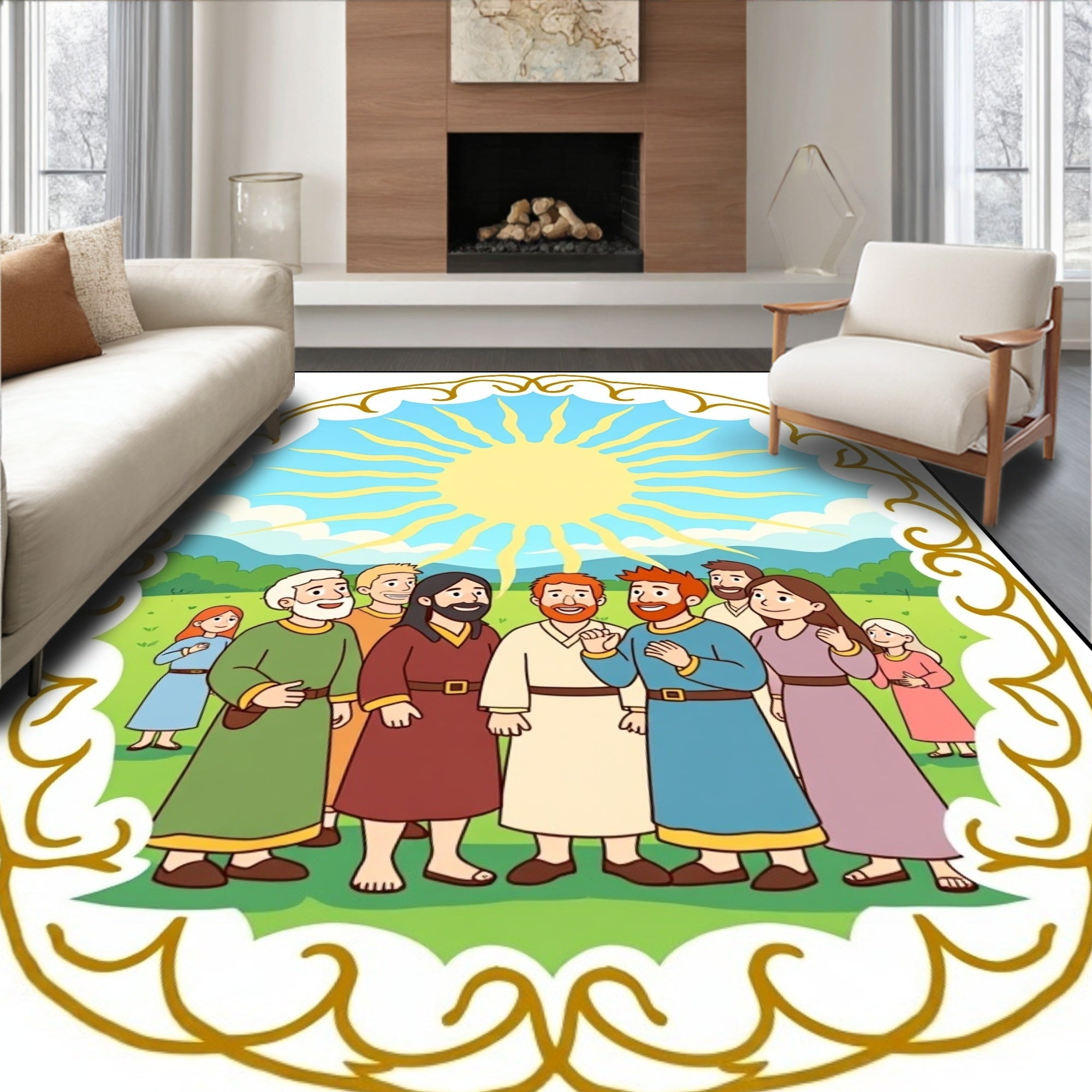 Golden Sun Community Friends Border Rug