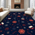 Navy Red White Starflake Houses Rug