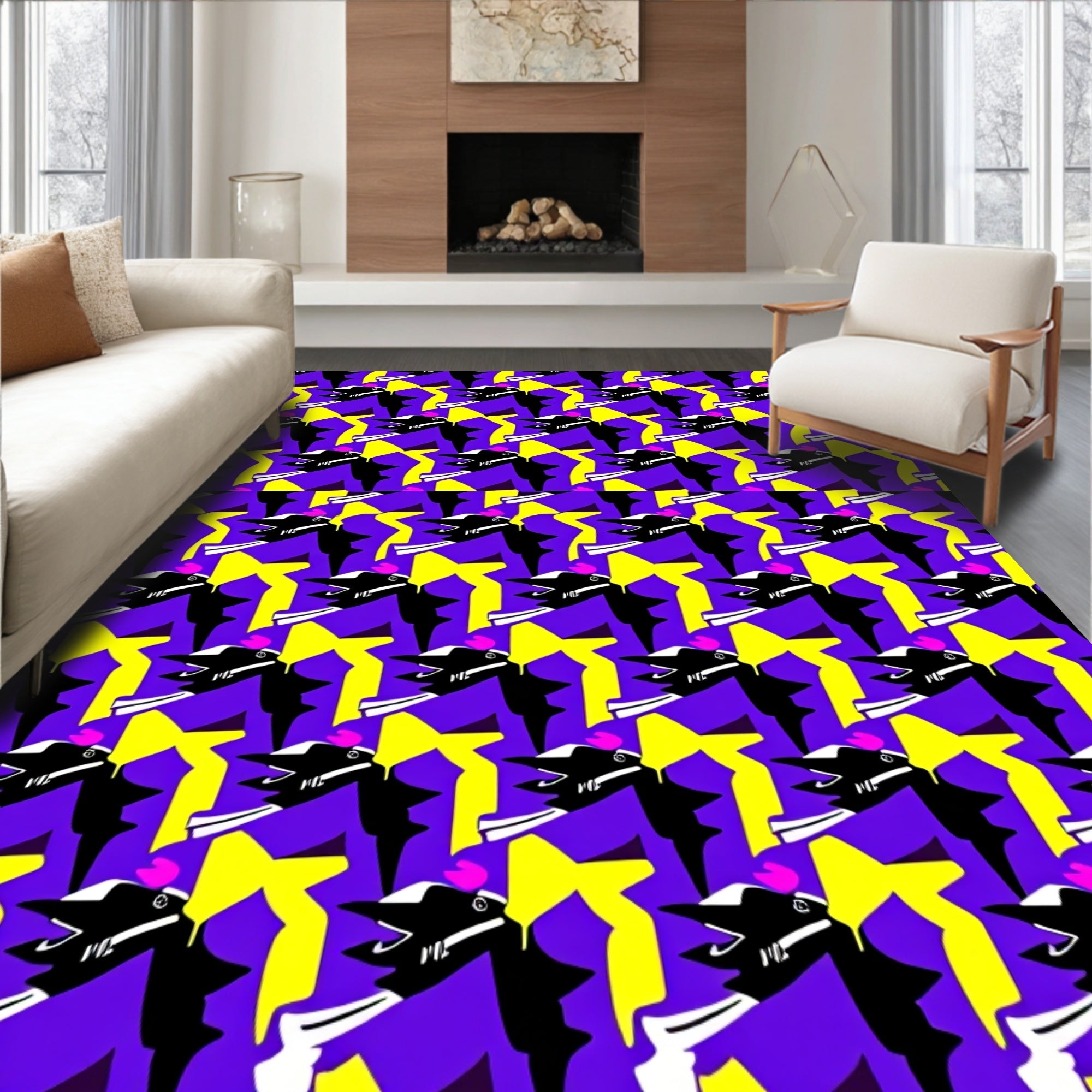 Bold Black Yellow Abstract Creatures Rug