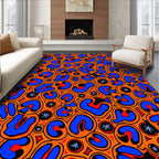 Bold Orange Blue Abstract Organic Forms Rug