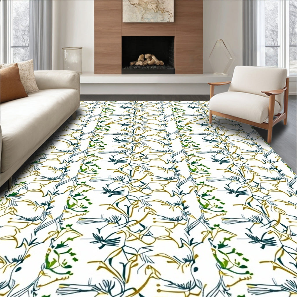 Abstract Vertical Botanical Swirls Multi-color Rug