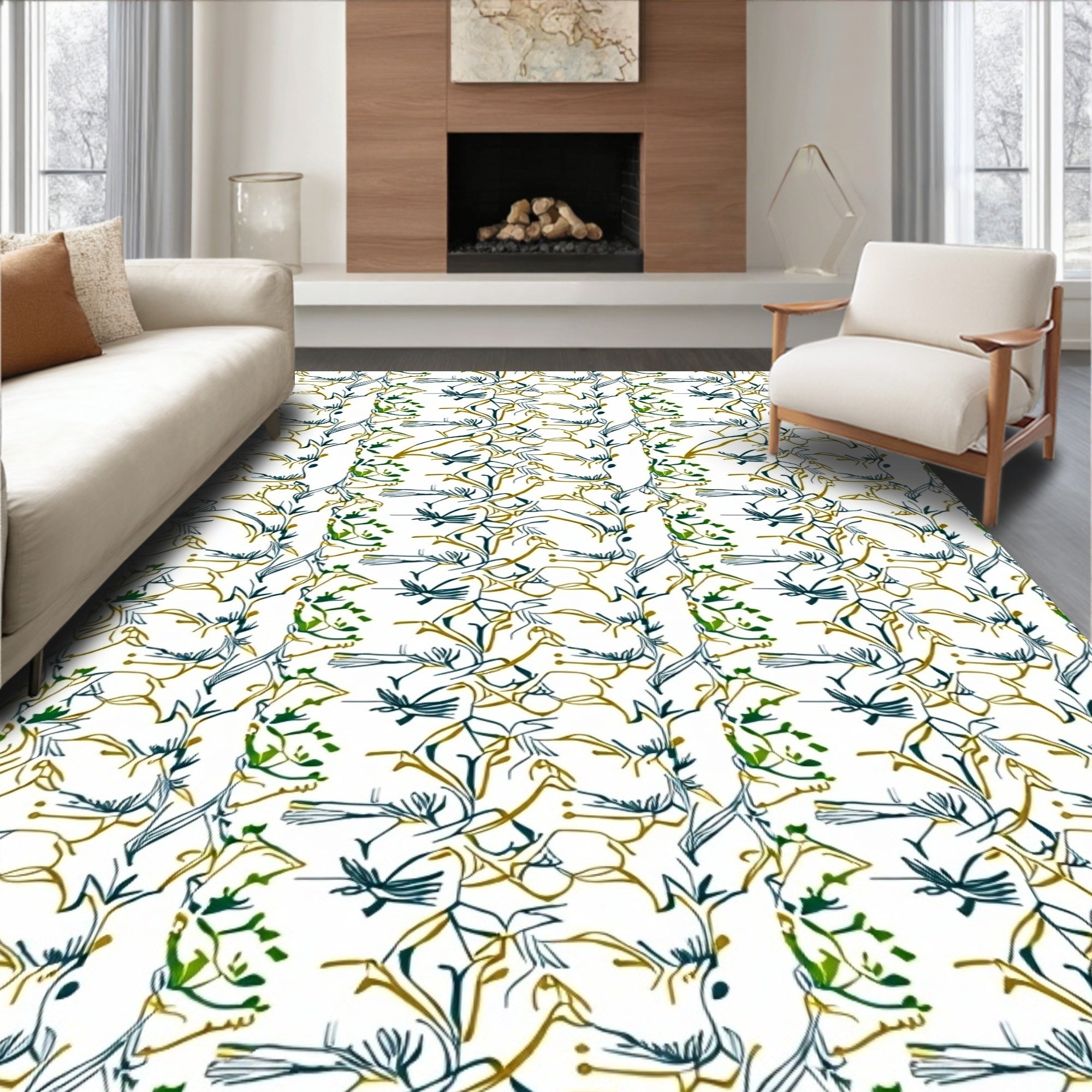 Abstract Vertical Botanical Swirls Multi-color Rug