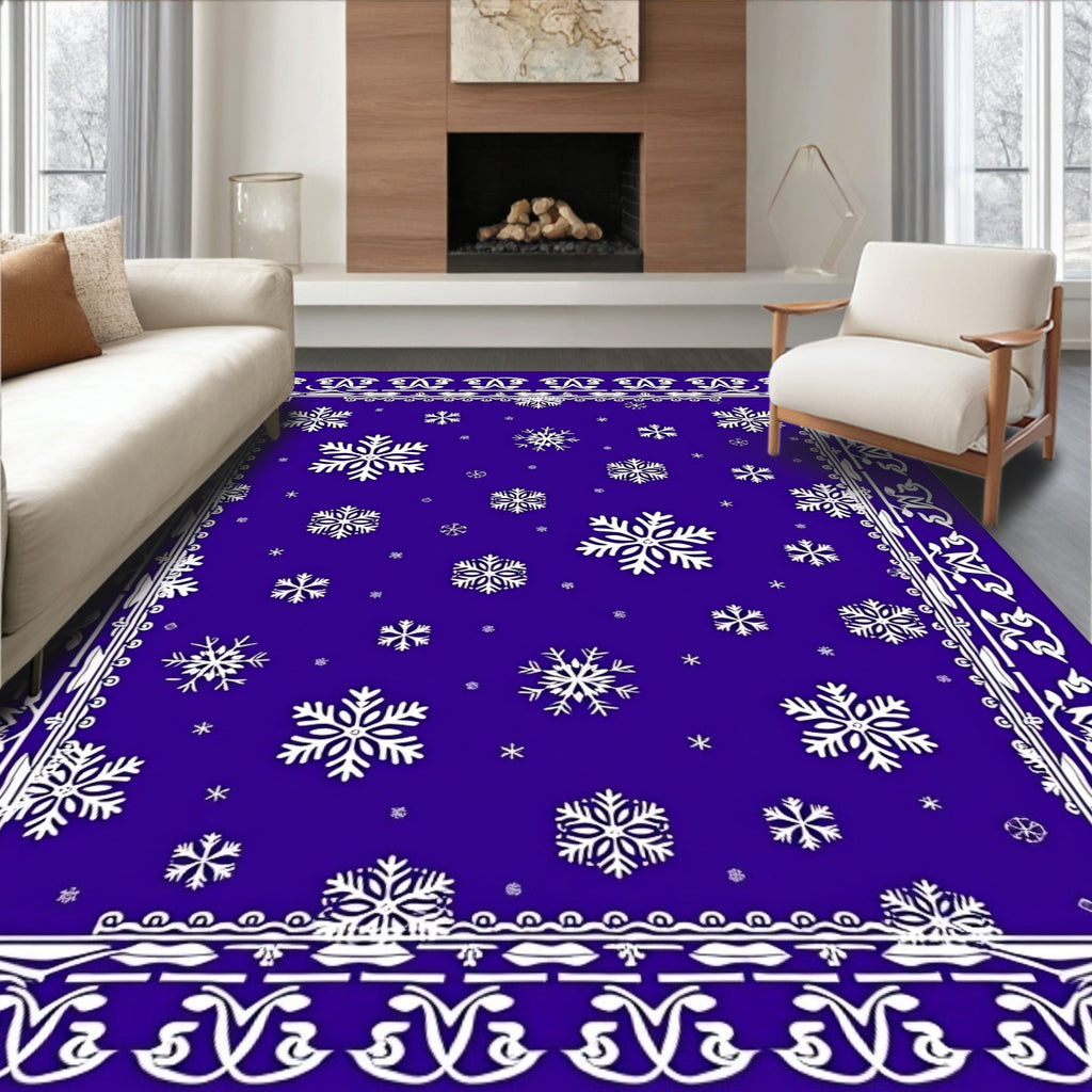 Winter Snowflake Bordered Blue Rug
