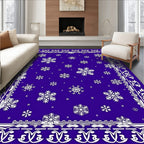 Winter Snowflake Bordered Blue Rug
