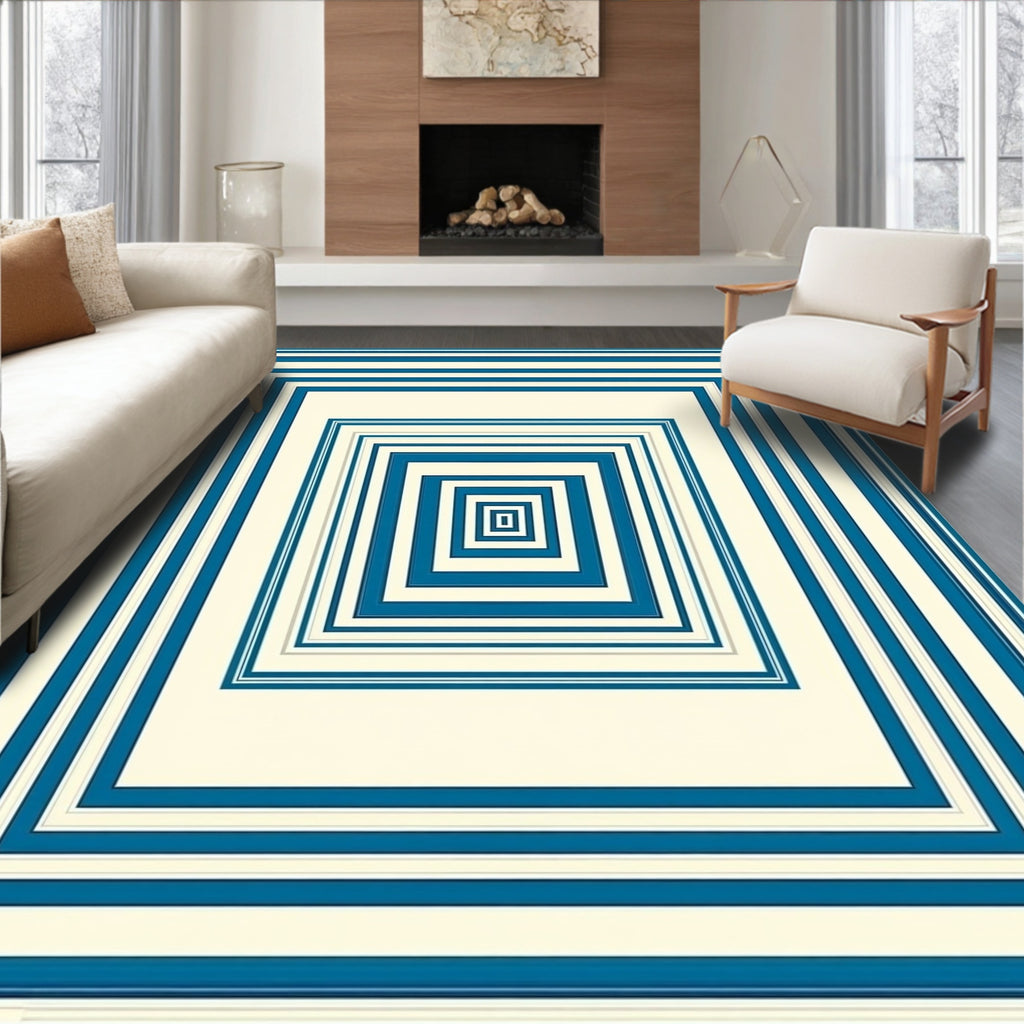 Ocean Blue Concentric Squares Rug